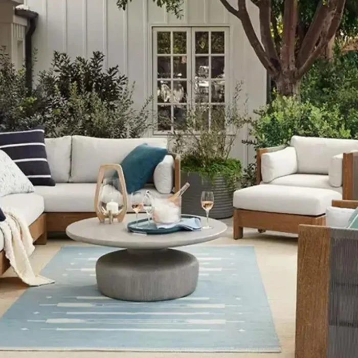 Modern Luxury Teak Wood Outdoor Sofa with Nylon Rope Frame 4
