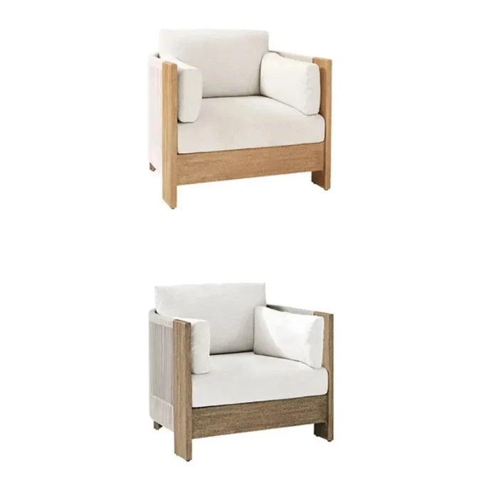 Modern Luxury Teak Wood Outdoor Sofa with Nylon Rope Frame 5
