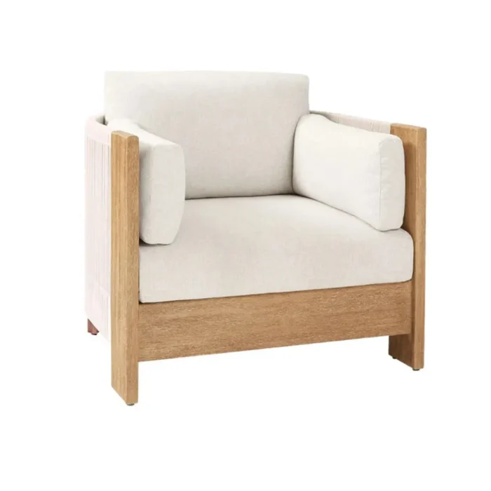 Modern Luxury Teak Wood Outdoor Sofa with Nylon Rope Frame 7