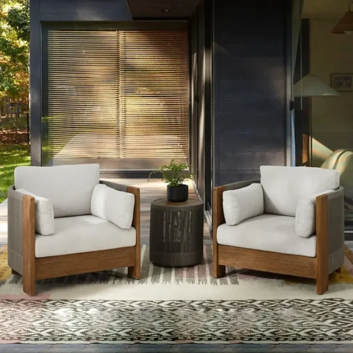 Modern Luxury Teak Wood Outdoor Sofa with Nylon Rope Frame 8