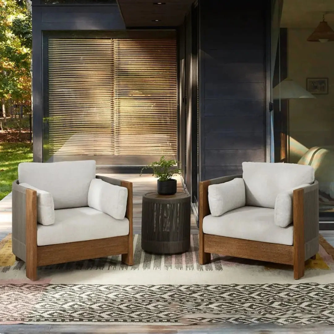 Modern Luxury Teak Wood Outdoor Sofa with Nylon Rope Frame12